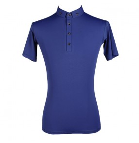 Men's blue latin ballroom dance shirts rumba chacha waltz tango dancing tops T Shirts